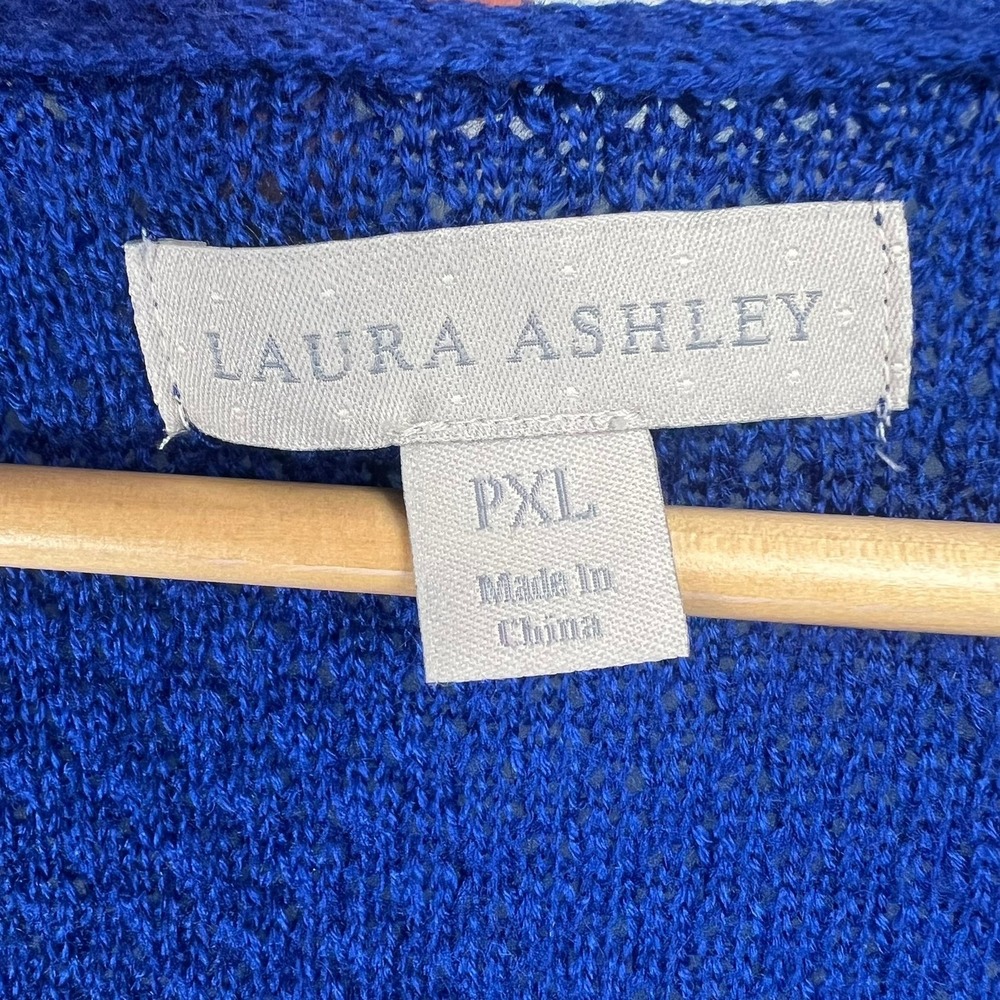 Laura Ashley Cobalt Blue Open Front Knit Cardigan Sweater PXL Duster Open Knit - Picture 3 of 8